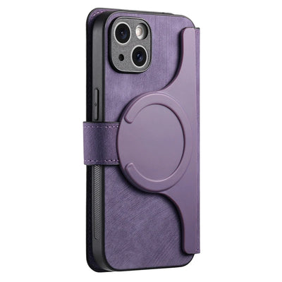 Purple 2-in-1 detachable MagSafe magnetic flip card holder wallet case for iPhone 18 to 11 series
