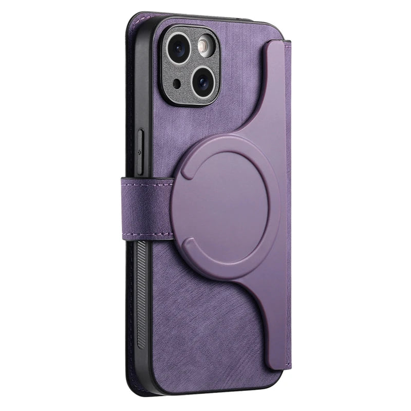 Purple 2-in-1 detachable MagSafe magnetic flip card holder wallet case for iPhone 18 to 11 series