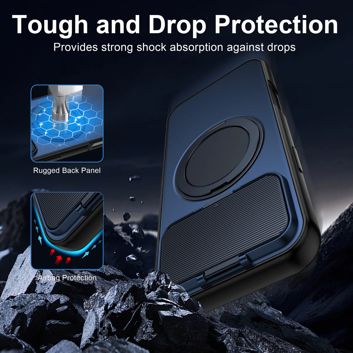 360° Rotatable MagSafe Ring Stand Rugged Case with Flip Camera Cover for iPhone 17, Air & 16-11 - Product View 6