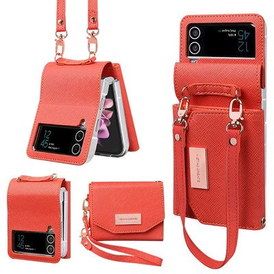 PureGuardCases Leather Wallet Case with Hand Strap for Samsung Galaxy Z Flip