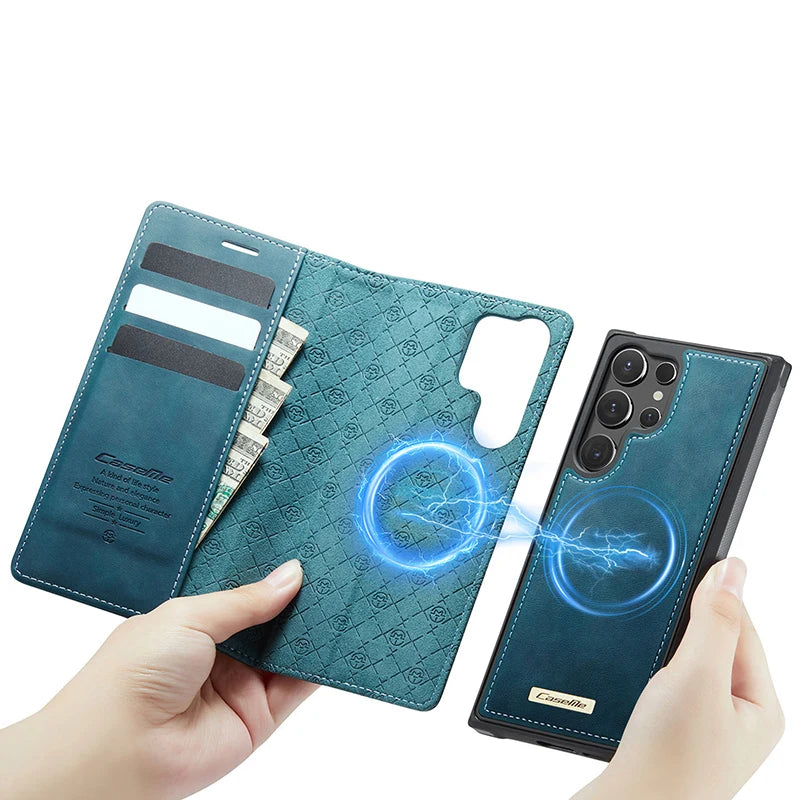 PureGuardCases Detachable Magnetic Wallet Leather Flip Case for Samsung Galaxy S20-S26 - MagSafe Book Cover