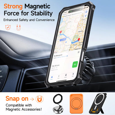 PureGuardCases Metal Stand Armor iPhone Case – MagSafe Shockproof Cover