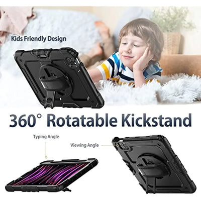 PureGuardCases Rugged Kickstand Case with Shoulder Strap for iPad