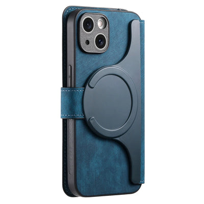 Blue 2-in-1 detachable MagSafe magnetic flip card holder wallet case for iPhone 18 to 11 series