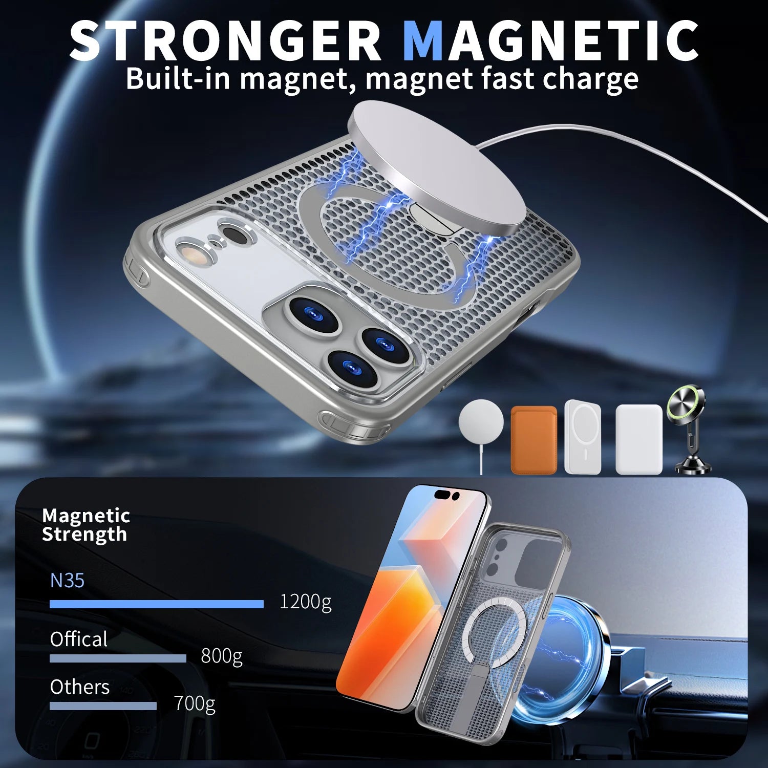 PureGuardCases Breathable Cooling Stand iPhone Case – MagSafe Rugged Magnetic Cover
