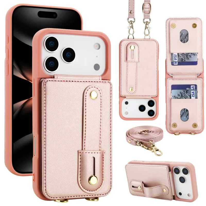 PureGuardCases Crossbody Leather Wallet iPhone Case – Card Holder Flip Stand Cover