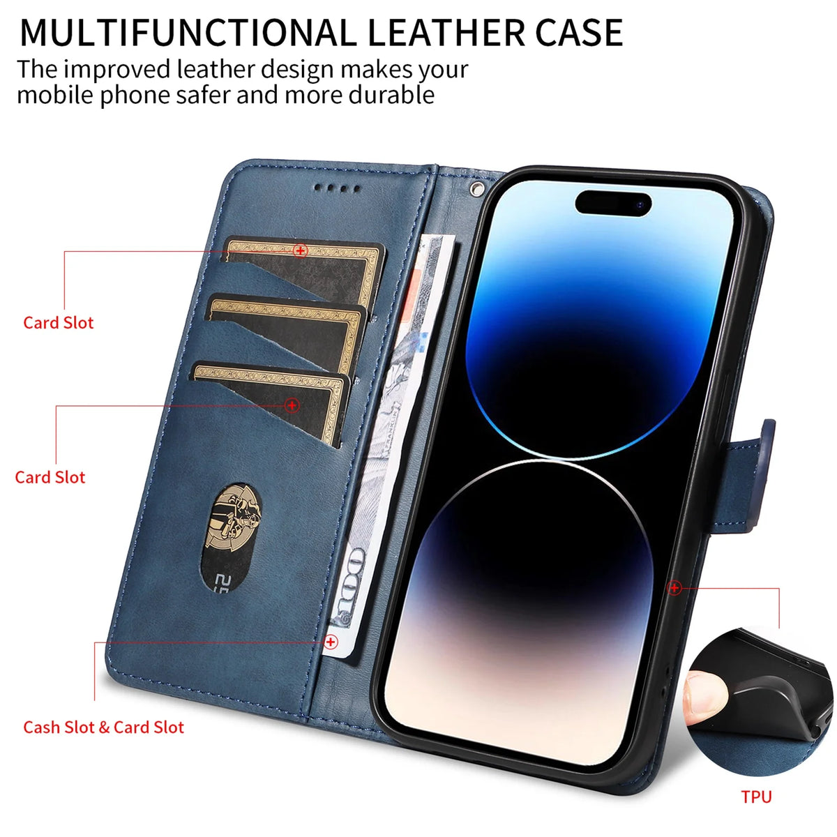 Stitched Wallet Case iPhone 12-18, wrist strap