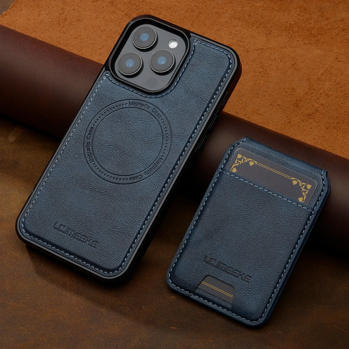 Blue 2-in-1 detachable MagSafe leather flip wallet case for iPhone 18, 17, 17e, Air, 16e, 16-11 and SE series