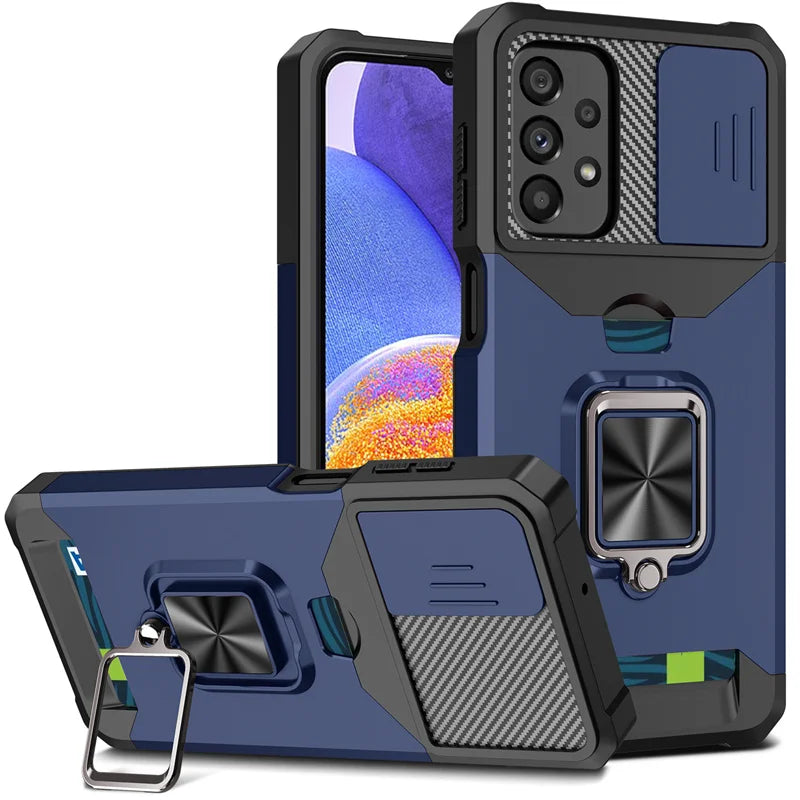 PureGuardCases Armor Ring Case with Card Holder for Samsung Galaxy