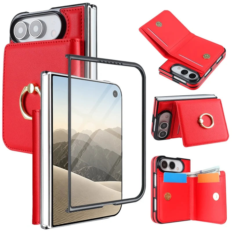 Ring Grip Leather Wallet Case for iPhone Duo, Glass Film - Product View 13