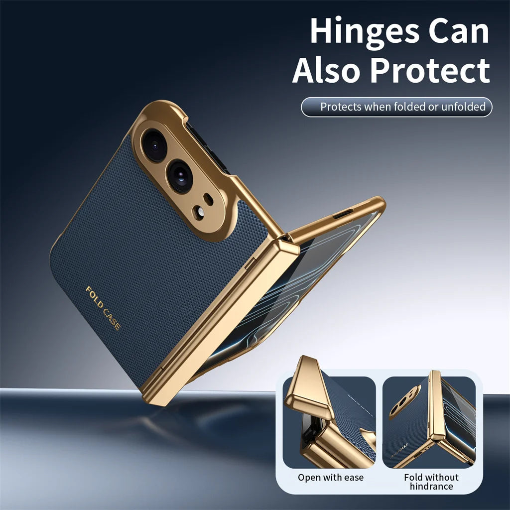 Gold Plated Leather Hinge Case for iPhone Duo, Glass Film - Product View 2