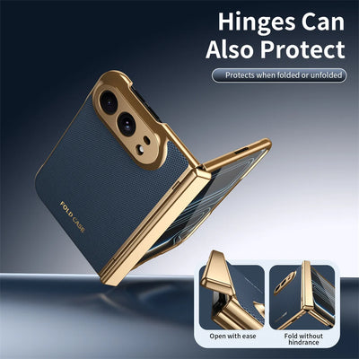 Gold Plated Leather Hinge Case for iPhone Duo, Glass Film - Product View 2