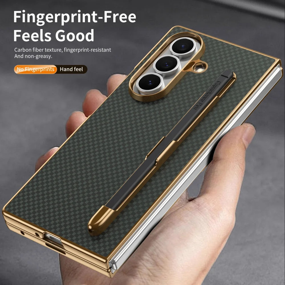PureGuardCases Carbon Fiber Armor Case with S Pen Holder for Samsung Galaxy Z Fold