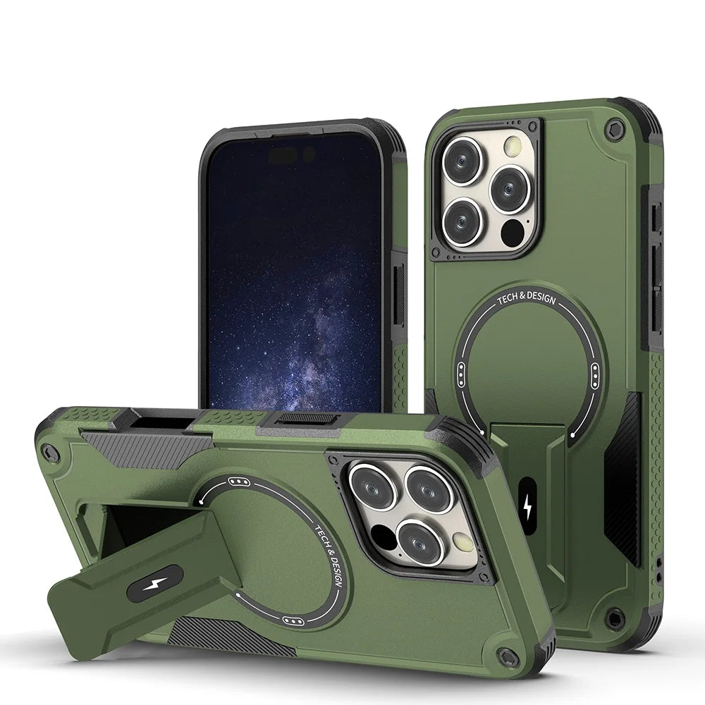 PureGuardCases Invisible Bracket Armor iPhone Case – MagSafe Magnetic Stand Cover
