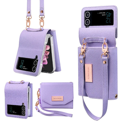 PureGuardCases Leather Wallet Case with Hand Strap for Samsung Galaxy Z Flip