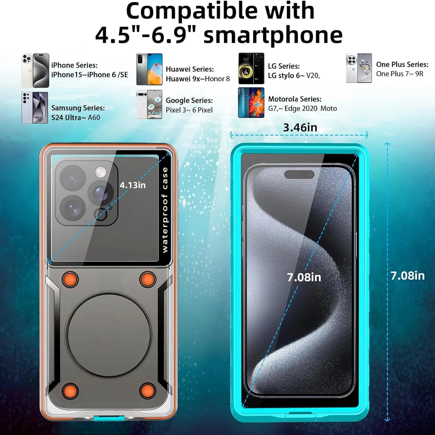 PureGuardCases IP68 Waterproof Phone Pouch for Phones Up to 6.9"