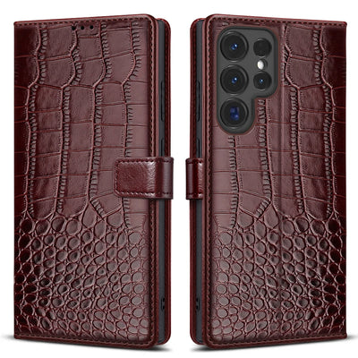 Crocodile Wallet Case Galaxy S22-S26, front & back