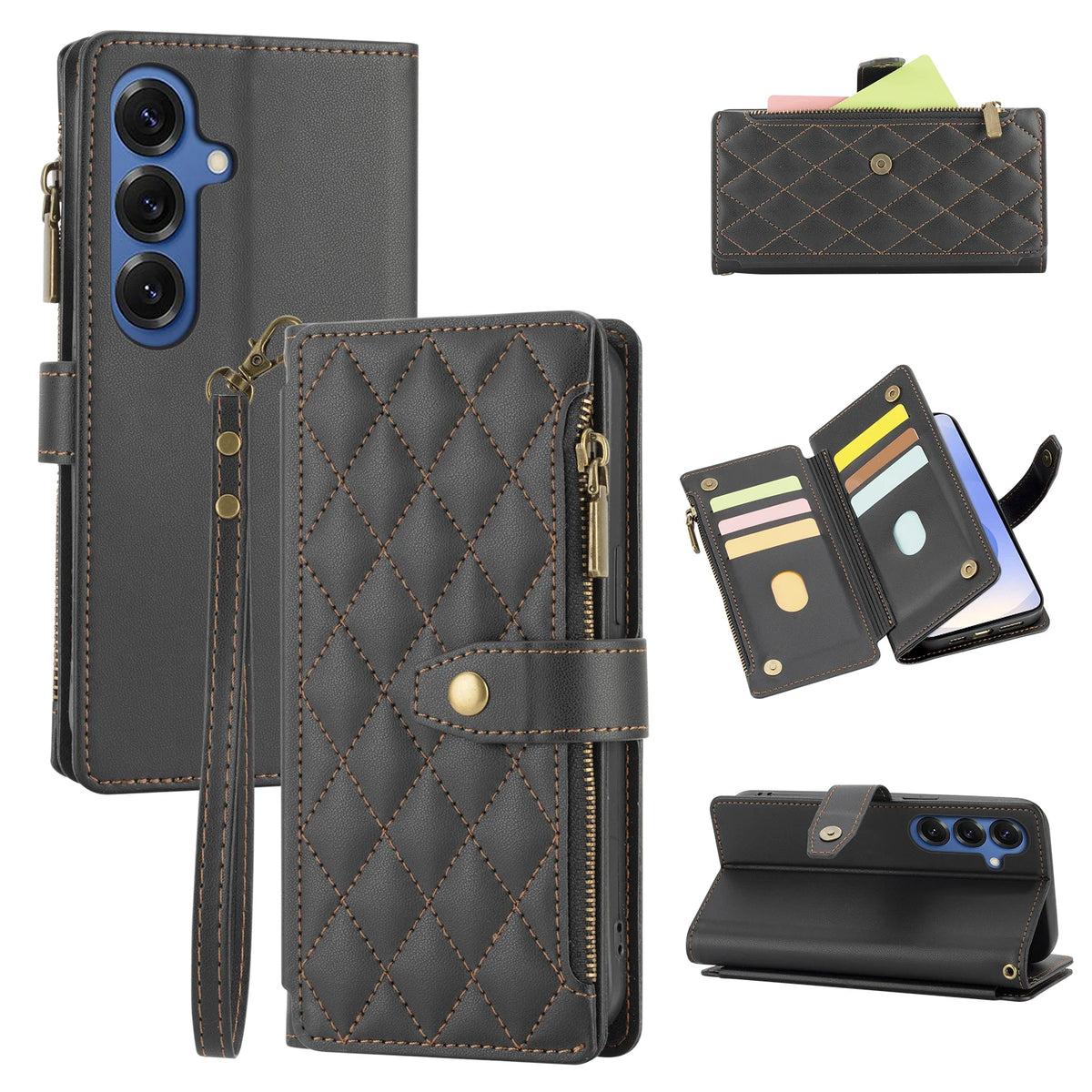 PureGuardCases Faux Leather Flip Wallet Case for Samsung Galaxy S9-S10, S20-S26 - Multi-Card & Coin Holder