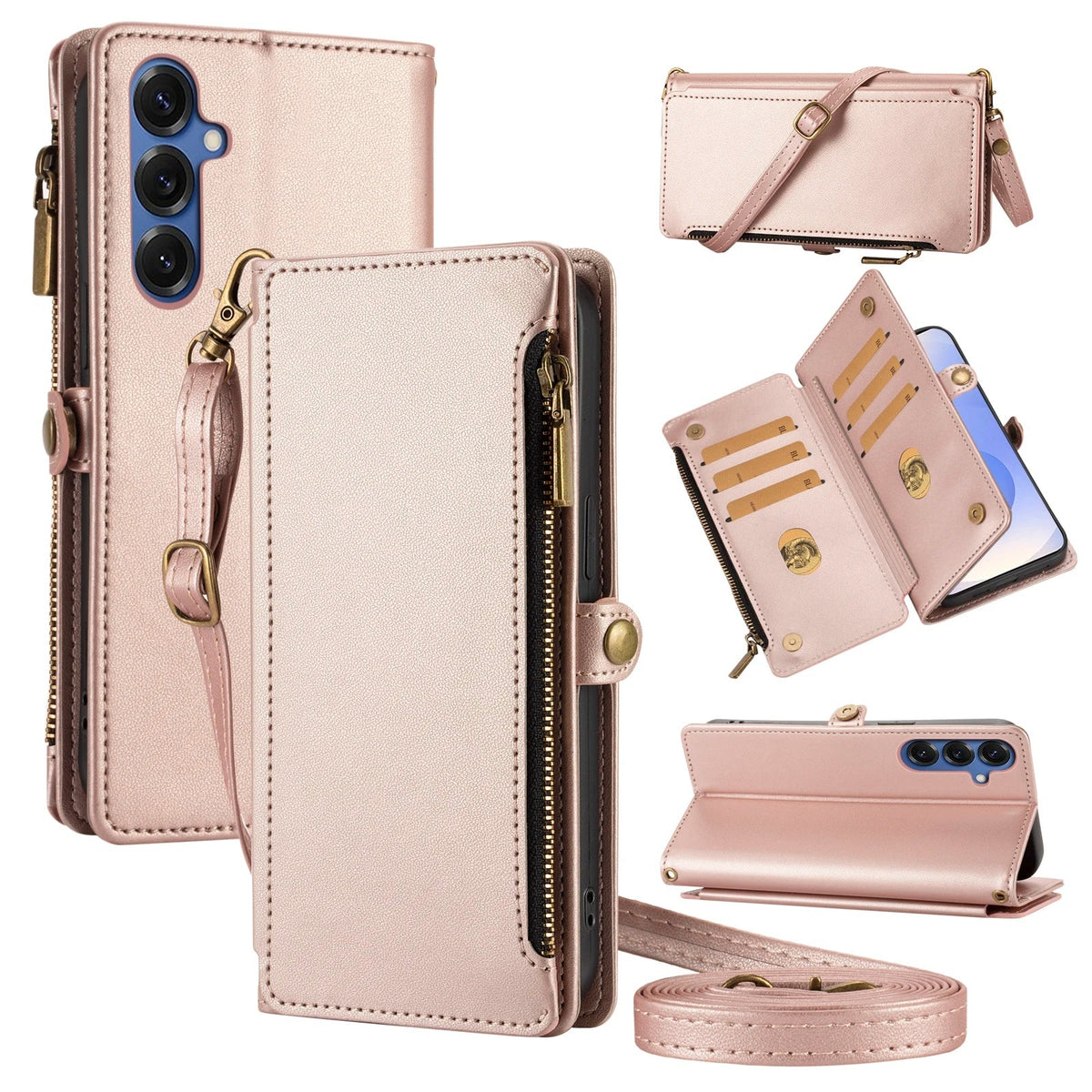 Zipper Crossbody Case Galaxy S9-S26, Rose Gold