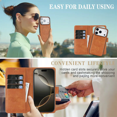 PureGuardCases 2-in-1 Magnetic Leather Wallet iPhone Case – MagSafe Card Holder Cover