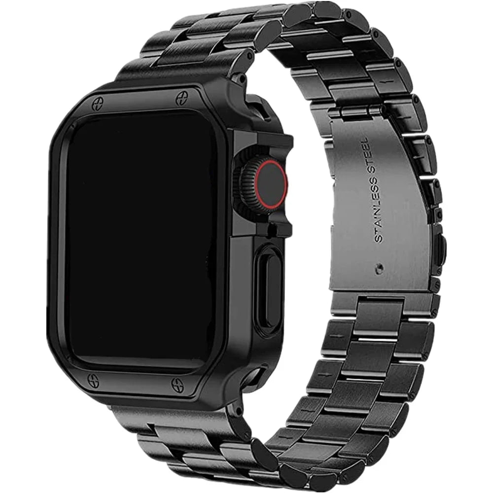 PureGuardCases Stainless Steel Band with TPU Case for Apple Watch