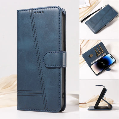 Stitched Wallet Case iPhone 12-18, Navy Blue