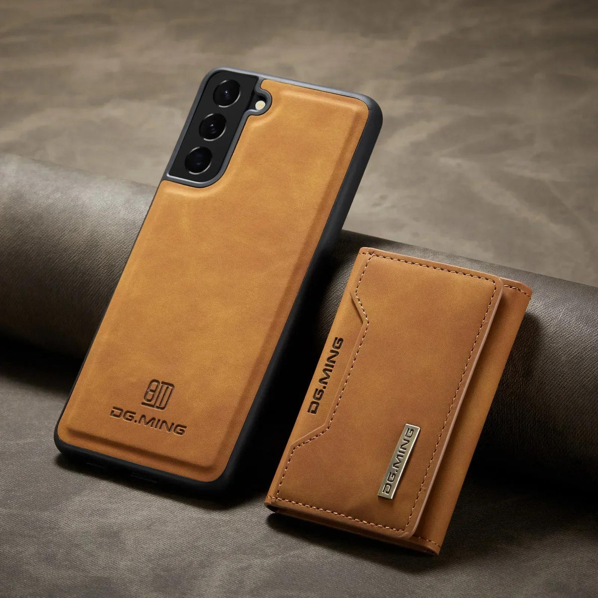 Tri-fold wallet interior showing card slots and cash compartment on the Samsung Galaxy leather case