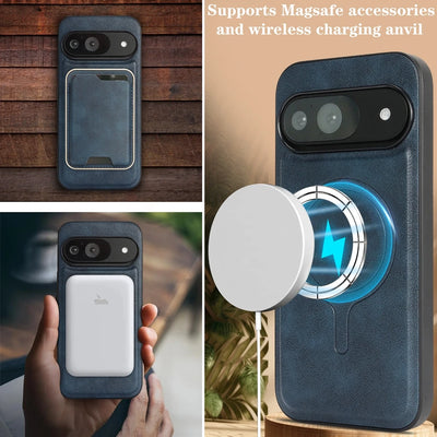 PureGuardCases 2-in-1 Magnetic Leather Wallet Case for Google Pixel
