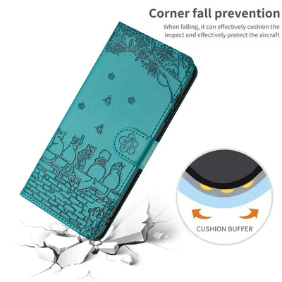 Cat Embossed Wallet Case iPhone 11-18, MagSafe ring