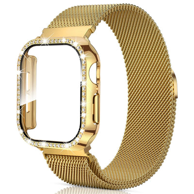 PureGuardCases Milanese Magnetic Band with Diamond Case for Apple Watch