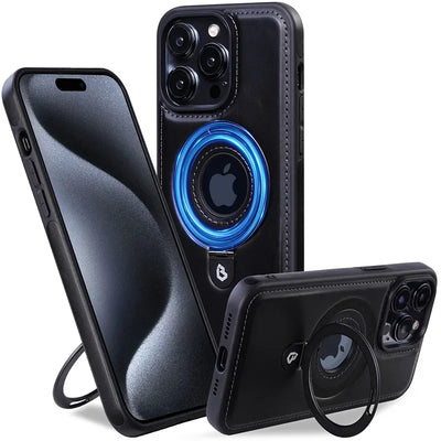 PureGuardCases Folding Ring Stand Leather iPhone Case – MagSafe Magnetic Cover