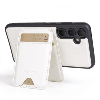 White 2-in-1 detachable MagSafe magnetic card holder leather case for Samsung Galaxy S26 series showing open stand
