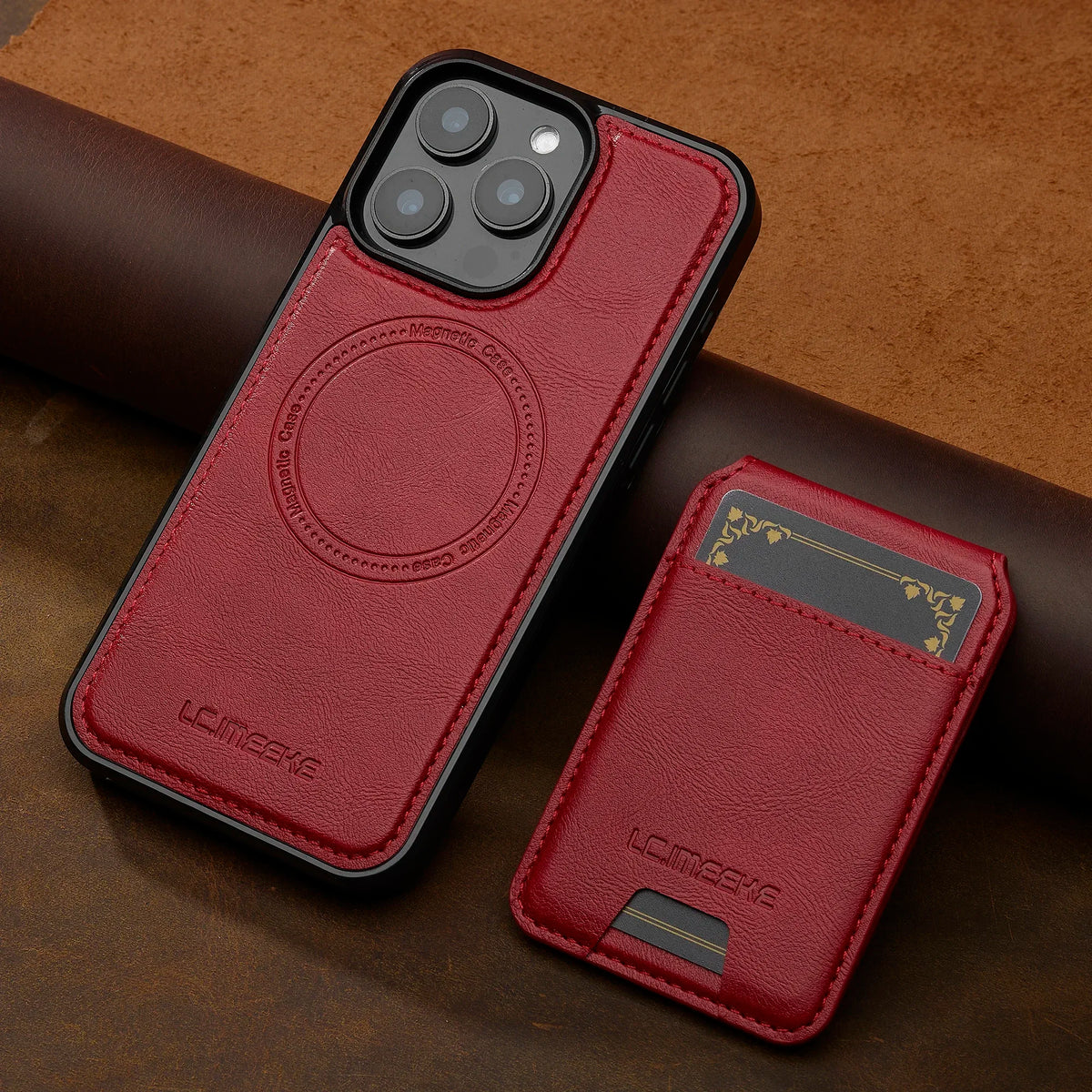 Red 2-in-1 detachable MagSafe leather flip wallet case for iPhone 18, 17, 17e, Air, 16e, 16-11 and SE series