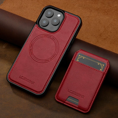 Red 2-in-1 detachable MagSafe leather flip wallet case for iPhone 18, 17, 17e, Air, 16e, 16-11 and SE series