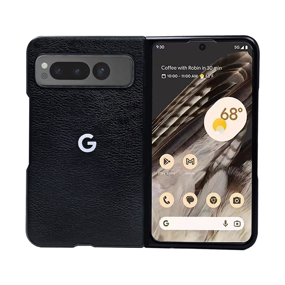 Black PU leather hard shell case for Google Pixel 9 Pro Fold and Pixel Fold