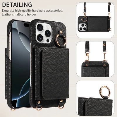 PureGuardCases PU Leather Crossbody Wallet iPhone Case – MagSafe Magnetic Card Holder Cover