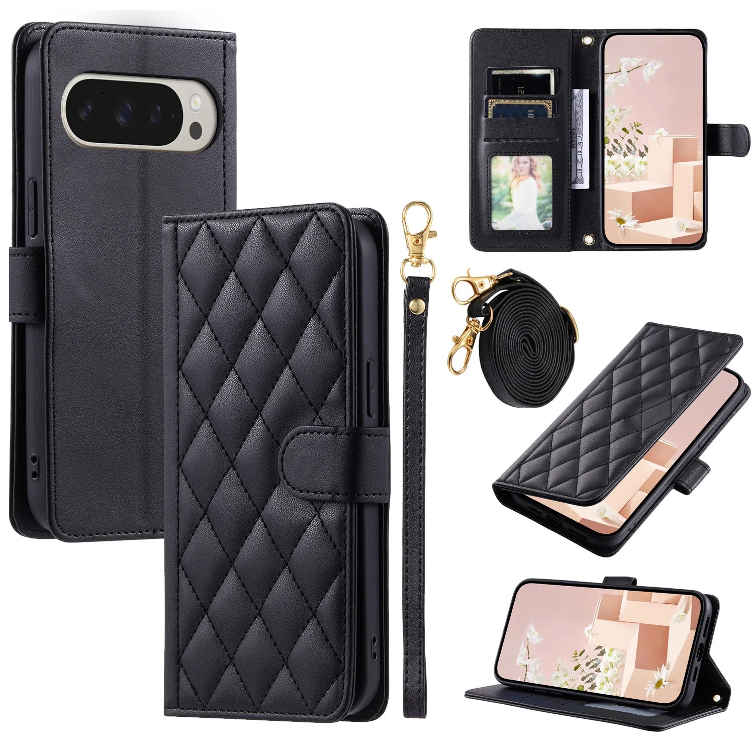 PureGuardCases Crossbody Leather Wallet Case for Google Pixel