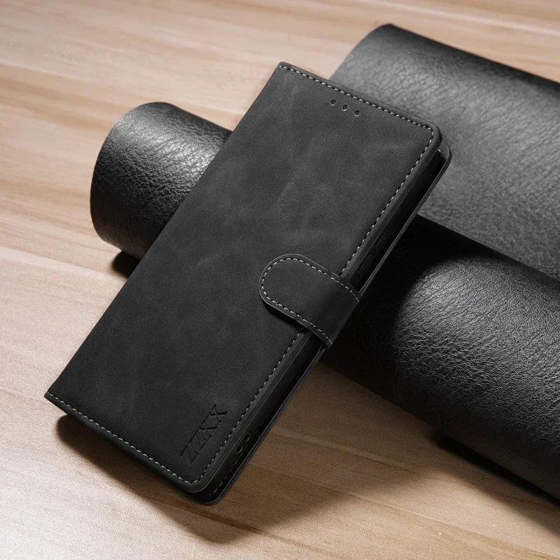 Black magnetic flip leather wallet case with wrist strap for Samsung Galaxy Note 20 Ultra, Note 10 Plus, Note 9 and S10 Plus