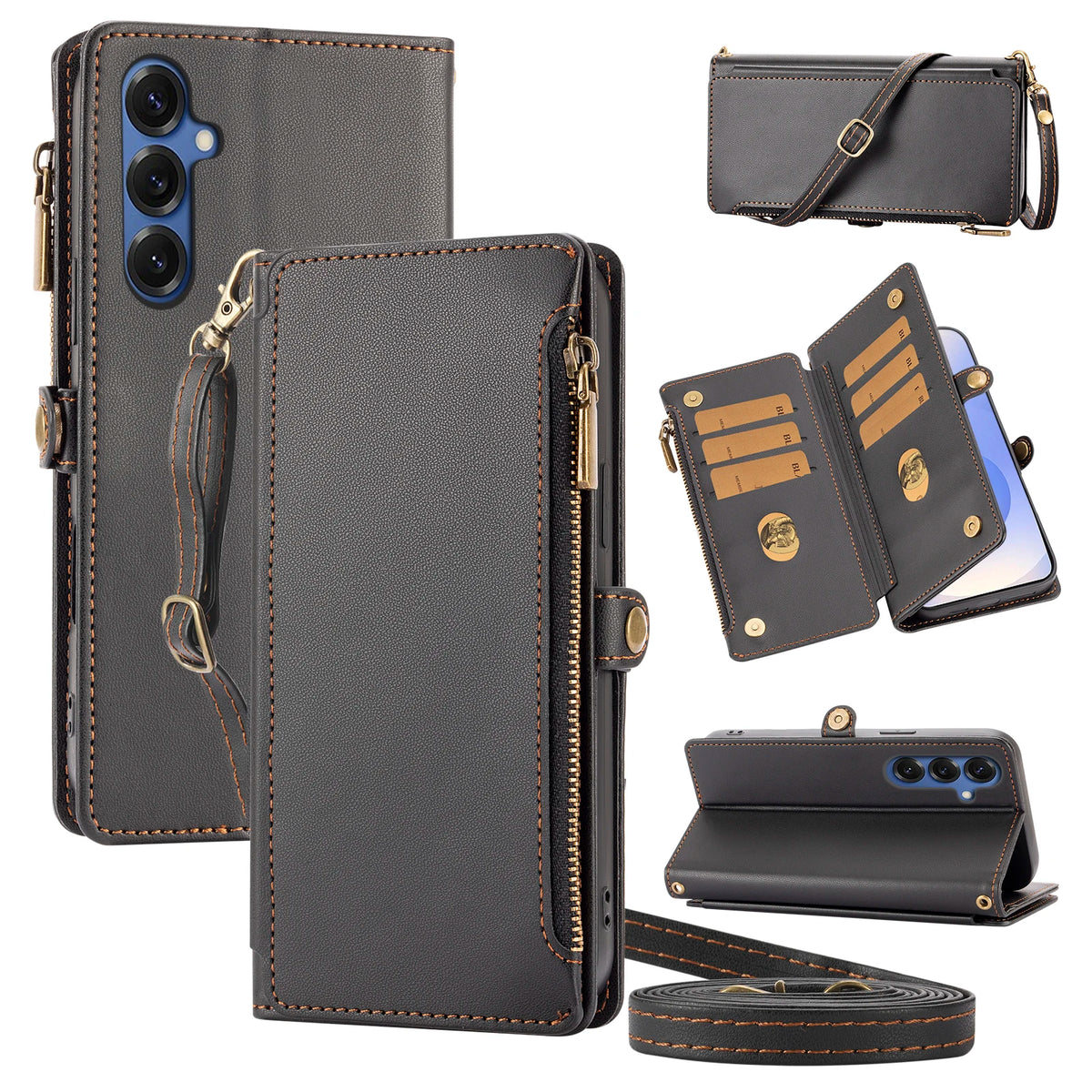 Zipper Crossbody Case Galaxy S9-S26, Black