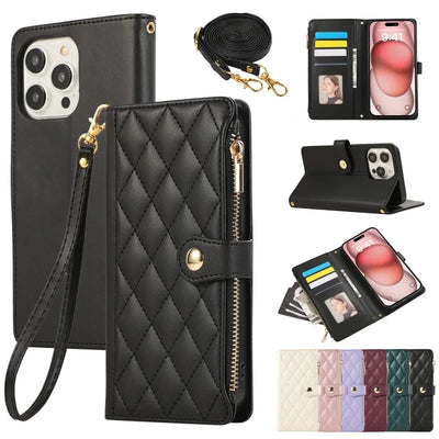 PureGuardCases Crossbody Wrist Strap Leather iPhone Case – Wallet Card Holder Cover
