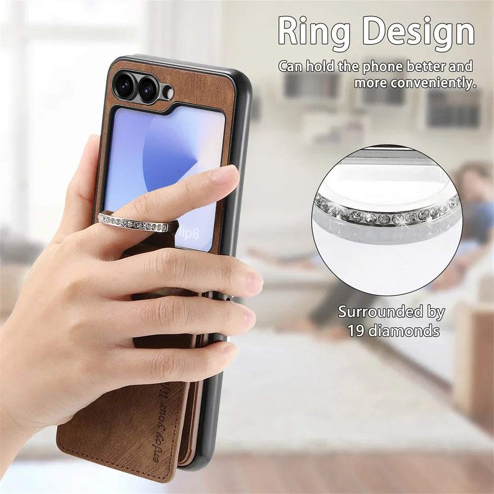 PureGuardCases Retro Leather Wallet Case with Ring Stand for Samsung Galaxy Z Flip