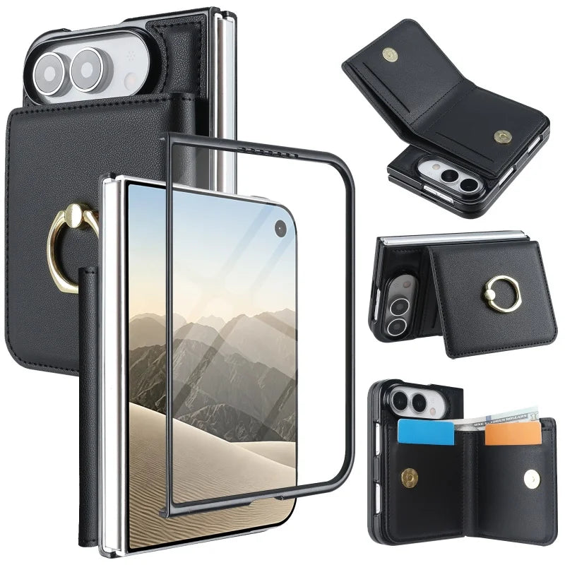 Ring Grip Leather Wallet Case for iPhone Duo, Glass Film - Product View 10