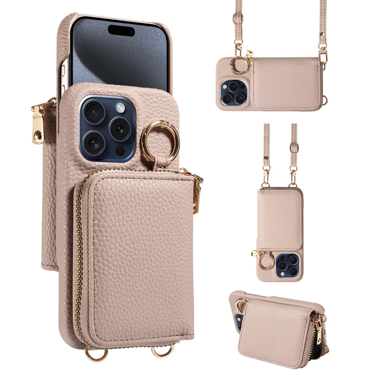 PureGuardCases Faux Leather Crossbody Wallet iPhone Case – Card Holder Protective Cover