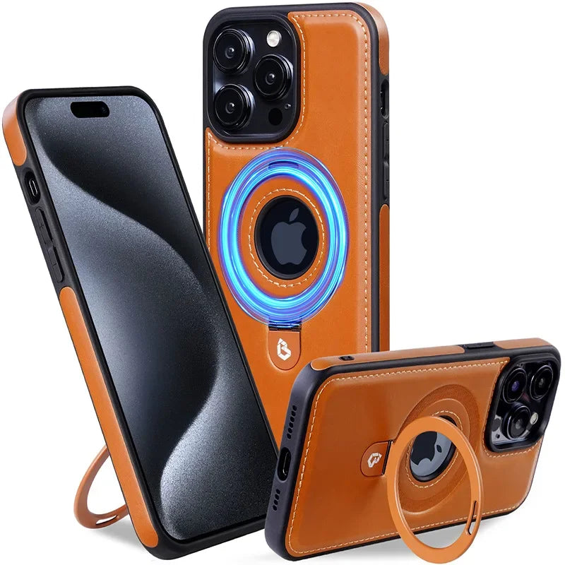 PureGuardCases Folding Ring Stand Leather iPhone Case – MagSafe Magnetic Cover