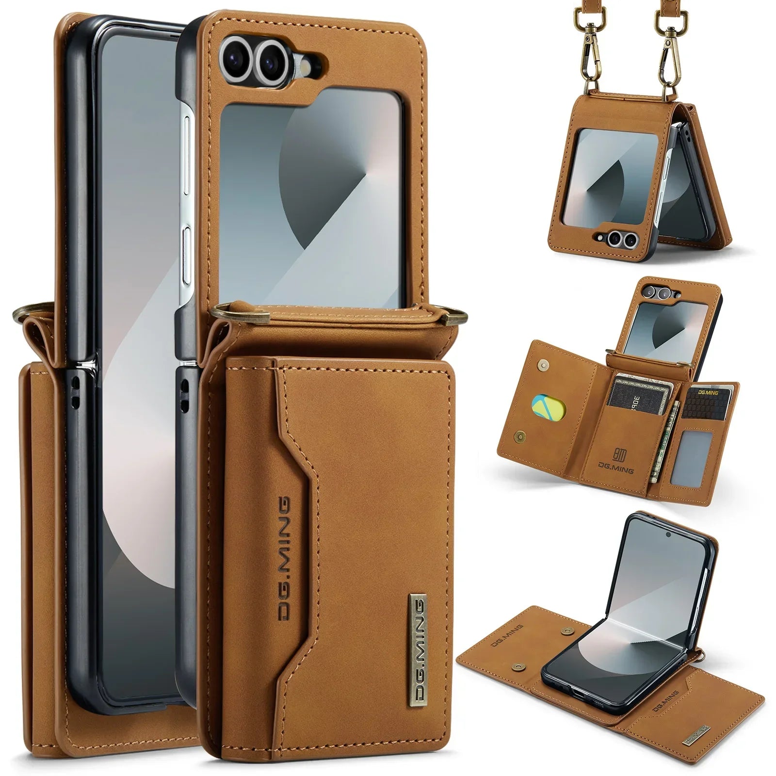 PureGuardCases Crossbody Leather Wallet Case for Samsung Galaxy Z Flip