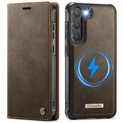 PureGuardCases Detachable Magnetic Wallet Leather Flip Case for Samsung Galaxy S20-S26 - MagSafe Book Cover