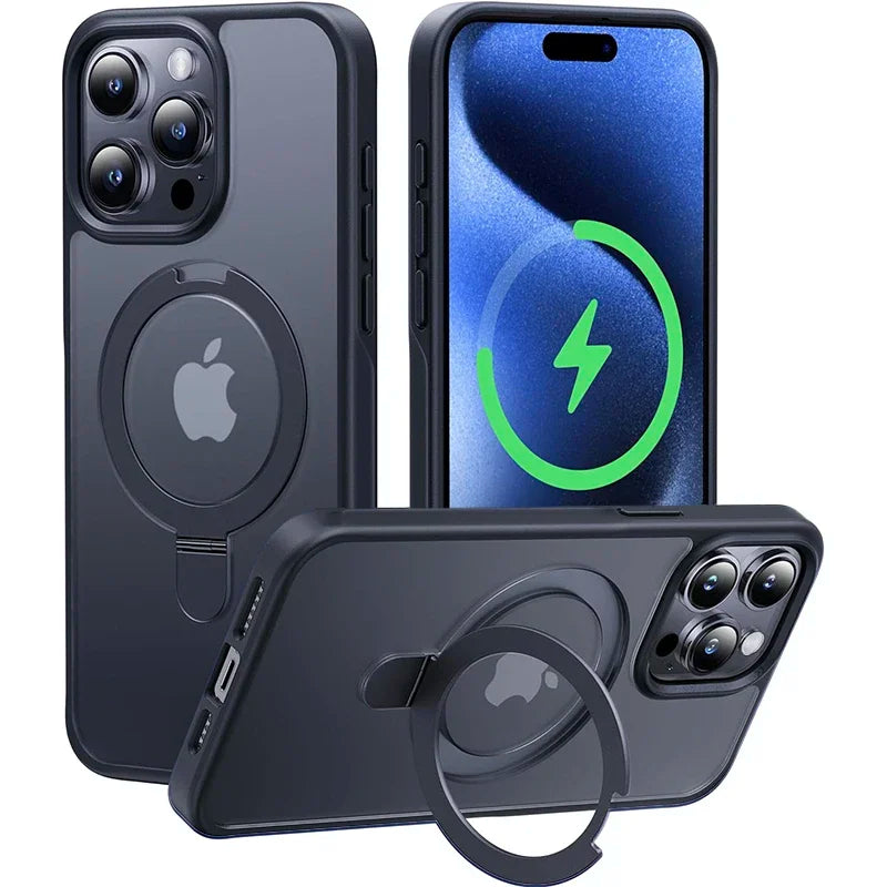 PureGuardCases Metal Ring Stand iPhone Case – MagSafe Matte Lens Protection Cover