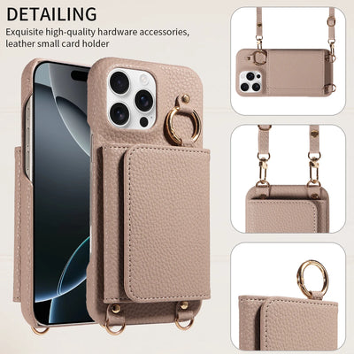 PureGuardCases PU Leather Crossbody Wallet iPhone Case – MagSafe Magnetic Card Holder Cover