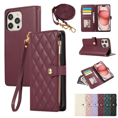 PureGuardCases Crossbody Wrist Strap Leather iPhone Case – Wallet Card Holder Cover