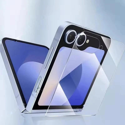 Clear outer screen protector being placed on a folded Galaxy Z Flip cover screen